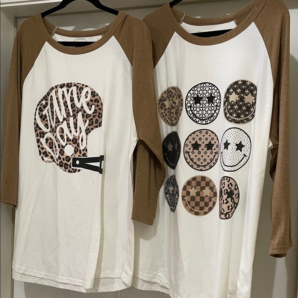 Brown and White Graphic Raglan Tees